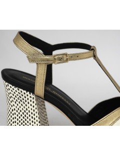 Gianmarco Sorelli Sandalo Alba Tacco T Bar Nappa Bianco Oro