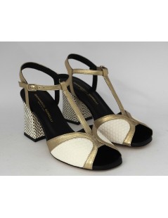 Gianmarco Sorelli Sandalo Alba Tacco T Bar Nappa Bianco Oro