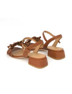 Gianmarco Sorelli Musa Sandalo Tacco Basso Fascia Ondulata Cuoio