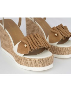 Gianmarco Sorelli Vale Sandalo Zeppa Cord Ondulata Nappa Latte