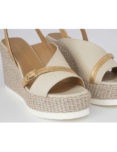 Gianmarco Sorelli Vale Sandalo Zeppa Trasversale Beige Oro