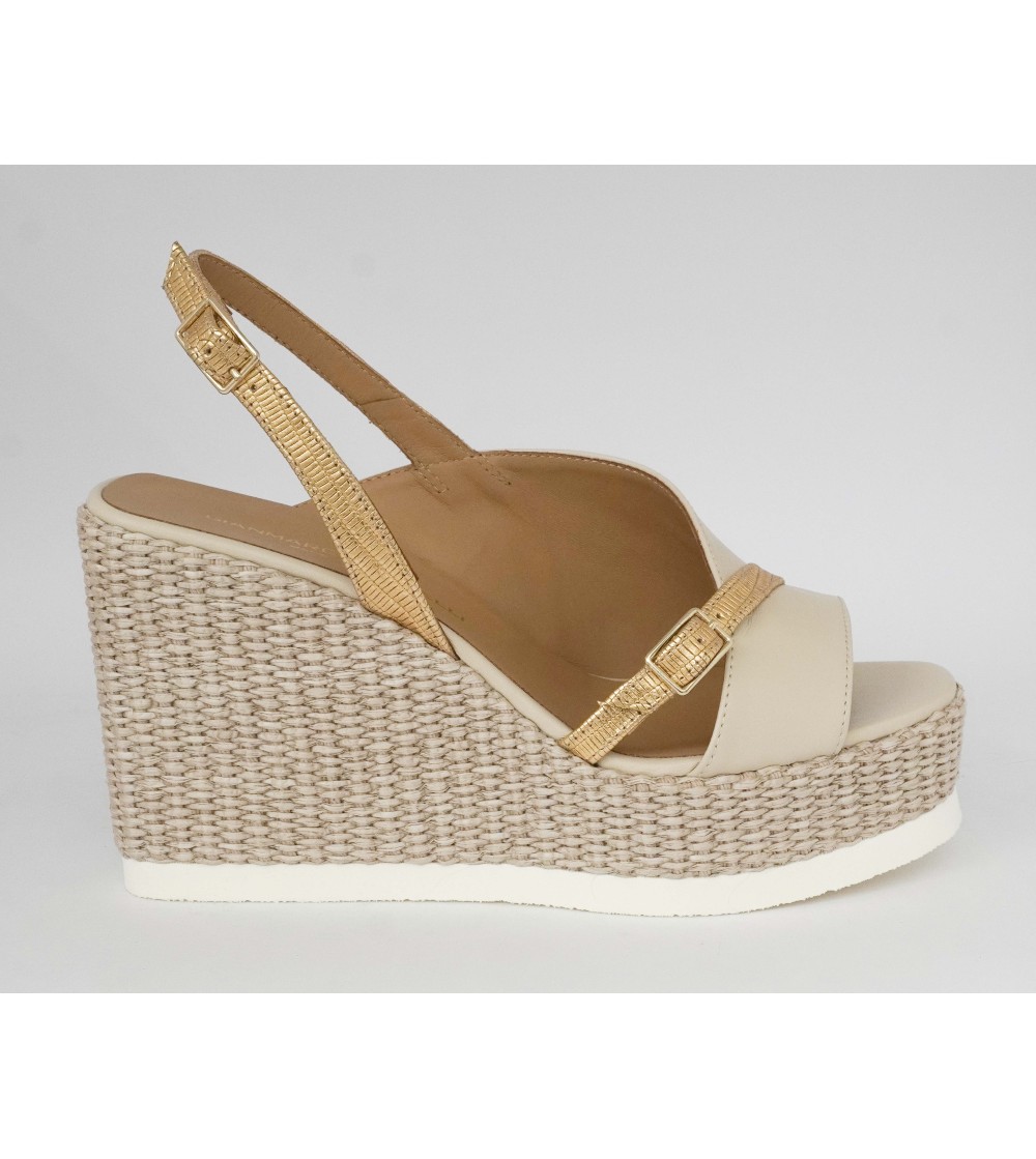 Gianmarco Sorelli Vale Sandalo Zeppa Trasversale Beige Oro