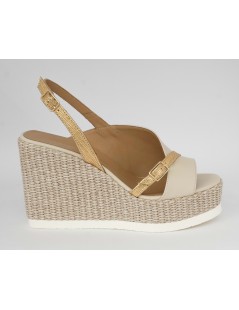 Gianmarco Sorelli Vale Sandalo Zeppa Trasversale Beige Oro