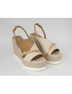 Gianmarco Sorelli Vale Sandalo Zeppa Trasversale Beige Oro