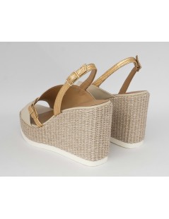 Gianmarco Sorelli Vale Sandalo Zeppa Trasversale Beige Oro