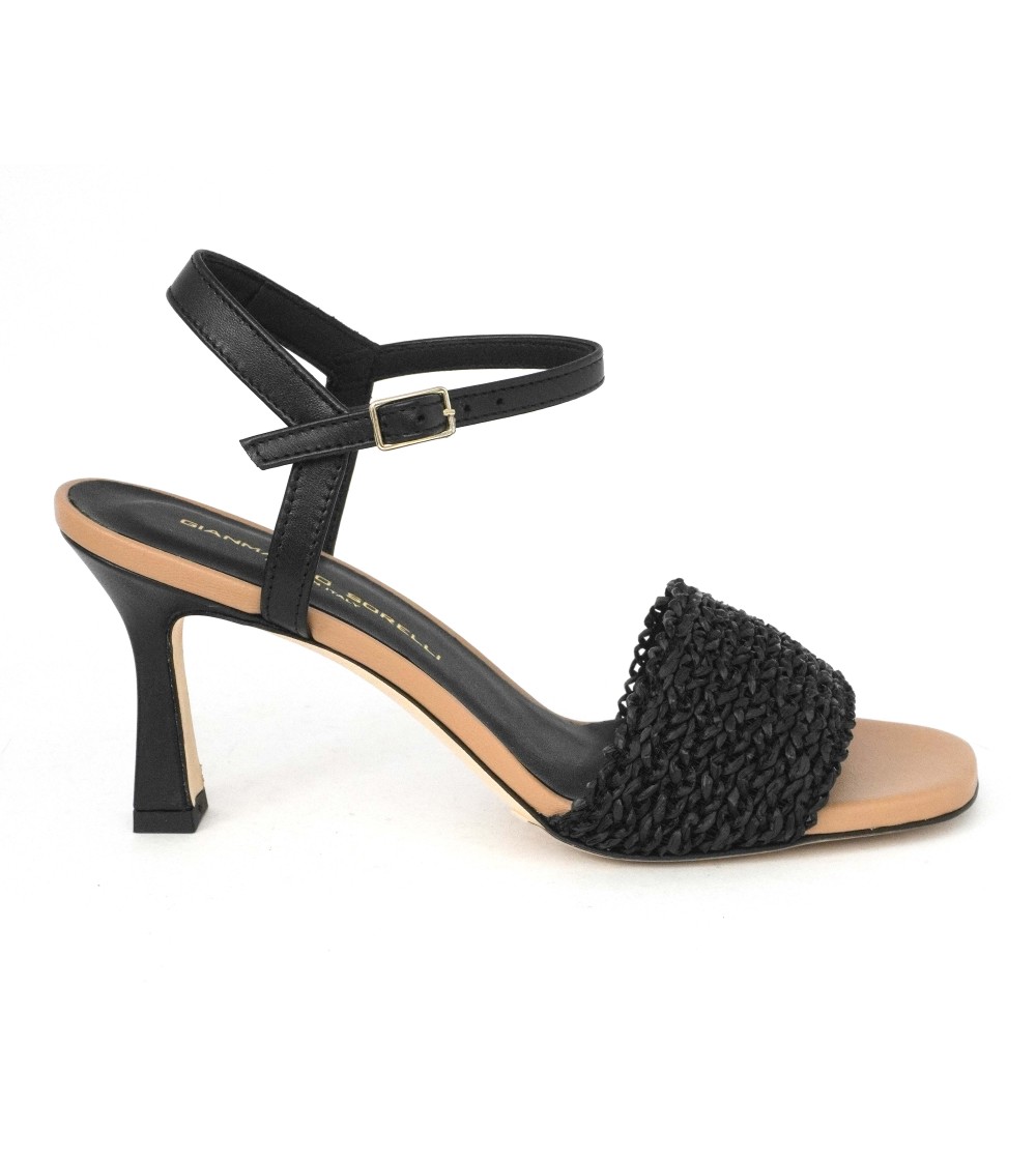 Gianmarco Sorelli Lara Sandalo Tacco Fascia Rafia Intreccio Nero
