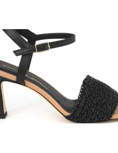 Gianmarco Sorelli Lara Sandalo Tacco Fascia Rafia Intreccio Nero
