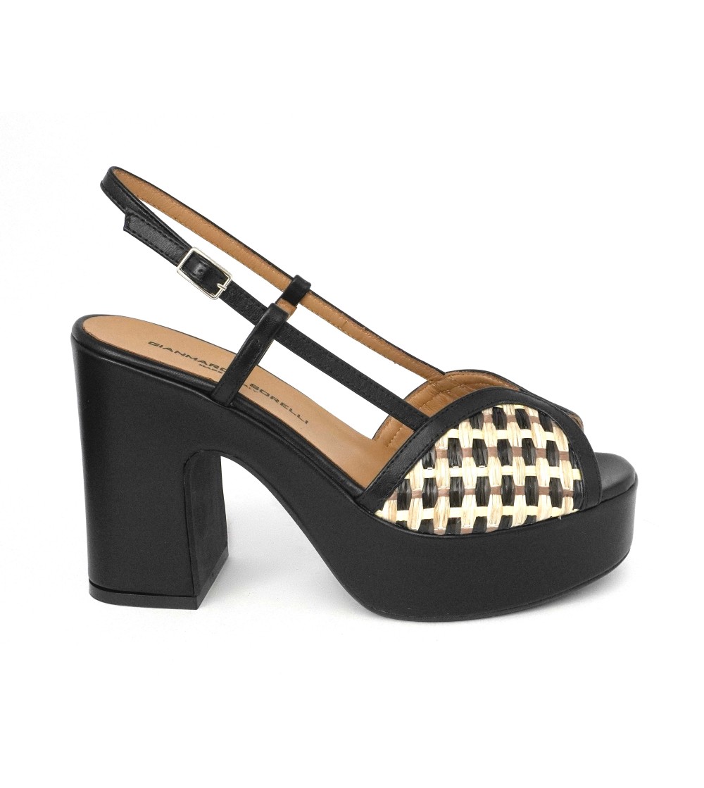 Gianmarco Sorelli Gioia Sandalo Zeppatacco Farfalla Rafia Nero