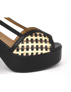 Gianmarco Sorelli Gioia Sandalo Zeppatacco Farfalla Rafia Nero