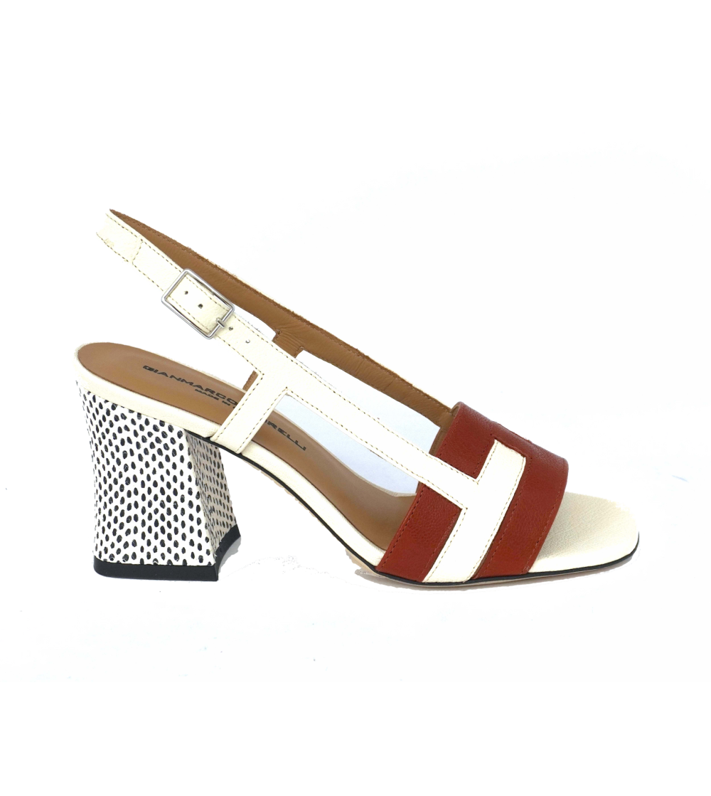 Gianmarco Sorelli Sandalo Alba Tacco Medio Fasce T Pelle Latte Rosso