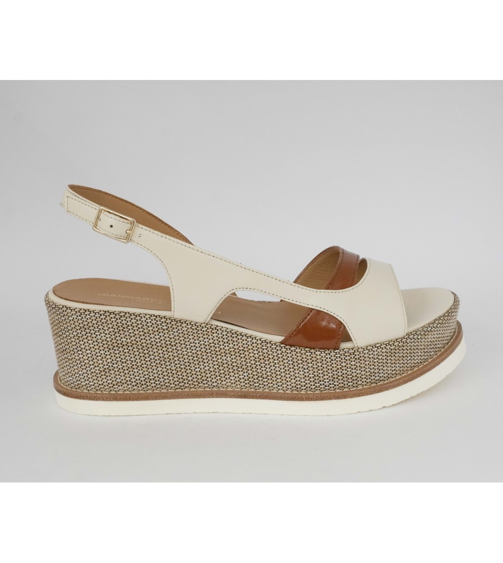 Gianmarco Sorelli Jil Sandalo Zeppa Rafia Trasversale Latte