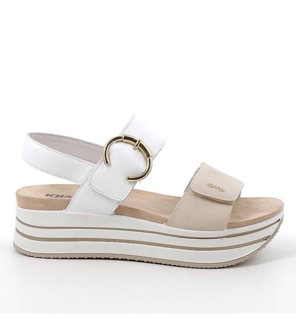 IGI &Co Sandalo Fascia Velcro Braccialetto Velcro Finta Fibbia Bianco Beige