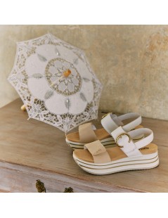 IGI &Co Sandalo Fascia Velcro Braccialetto Velcro Finta Fibbia Bianco Beige