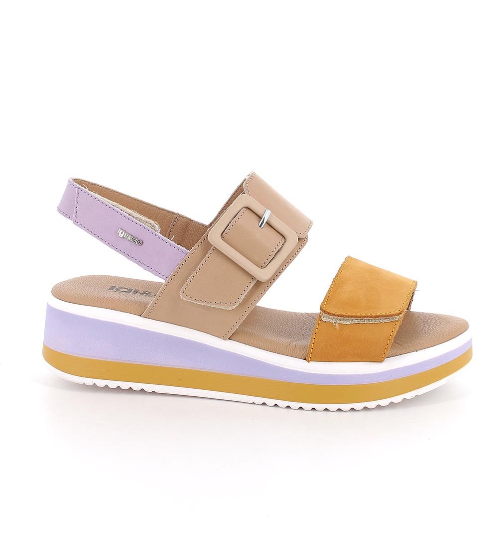 IGI &Co Sandalo Multicolor 3 Velcro Finta Fibbia Pelle Senape