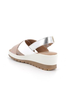 IGI &Co Sandalo Zeppa Fasce Incrocio Tallone Velcro Bianco Argento
