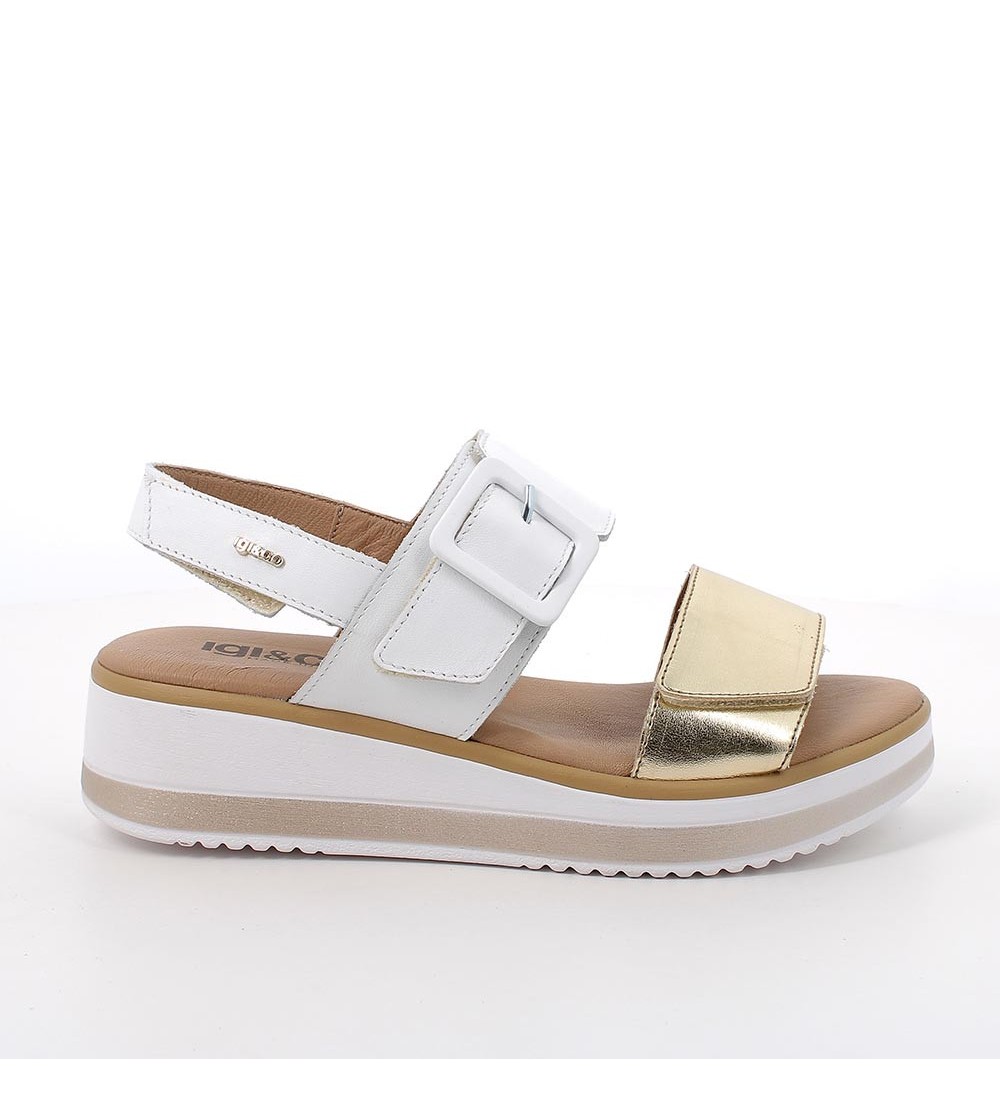 IGI &Co Sandalo Multicolor 3 Velcro Finta Fibbia Pelle Bianco Oro