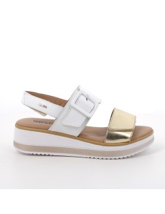IGI &Co Sandalo Multicolor 3 Velcro Finta Fibbia Pelle Bianco Oro
