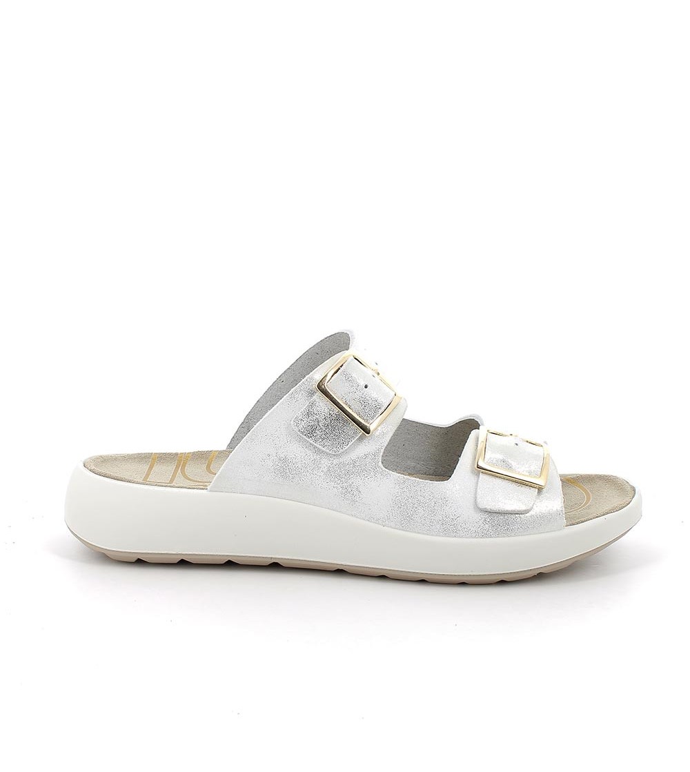 IGI &Co Ciabatta Arizona Doppia Fascia Fibbie Fondo Gomma Platino