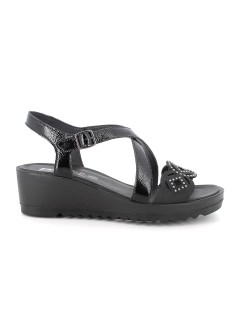 Enval Soft Sandalo Fascia Tagli Laser Strass Fasce Collo Fibbia Nero