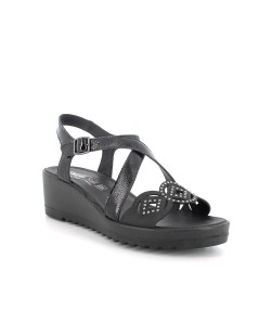 Enval Soft Sandalo Fascia Tagli Laser Strass Fasce Collo Fibbia Nero