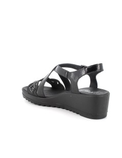 Enval Soft Sandalo Fascia Tagli Laser Strass Fasce Collo Fibbia Nero