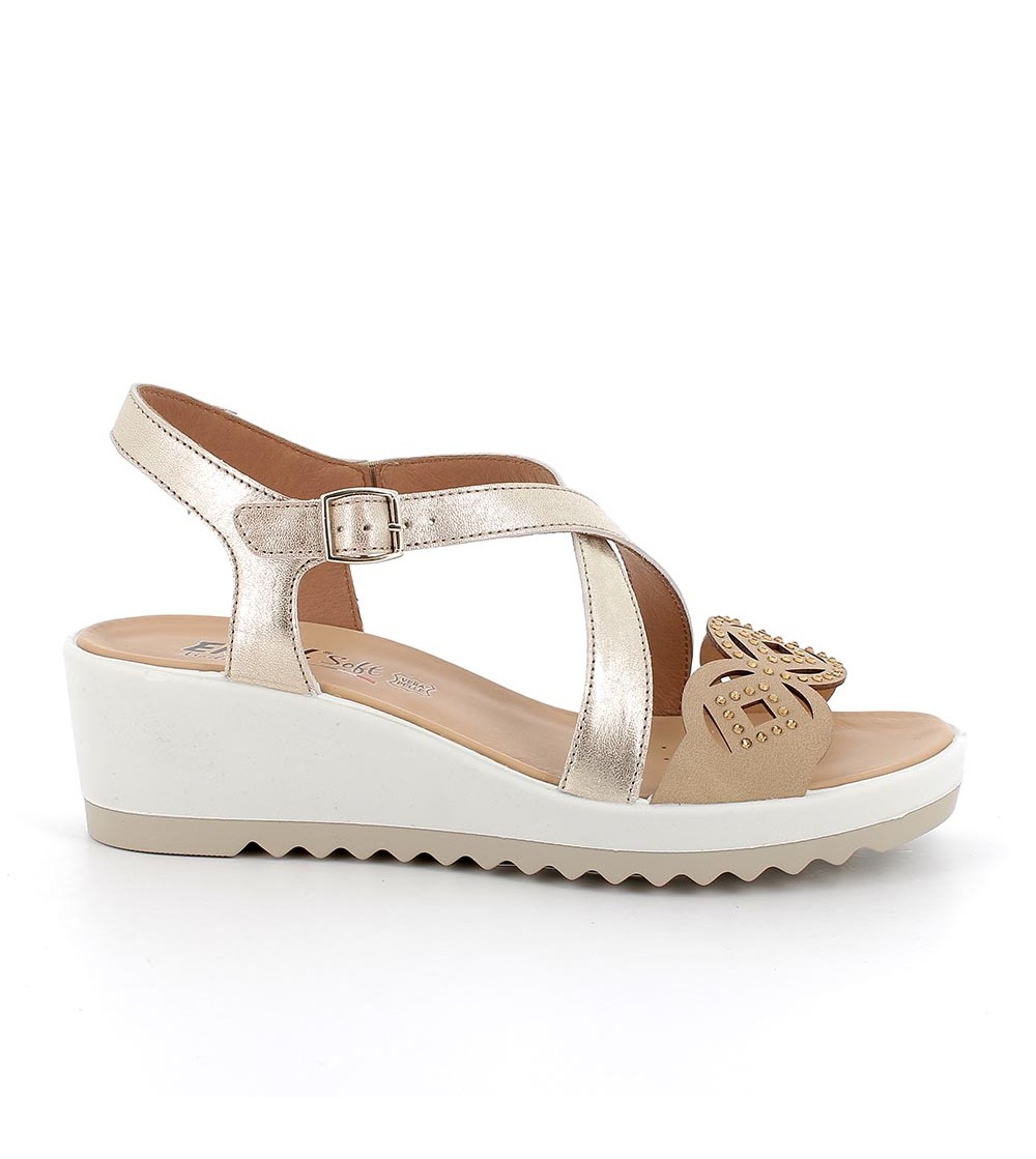 Enval Soft Sandalo Fascia Tagli Laser Strass Fasce Collo Fibbia Sabbia