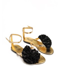 Hego's Sandalo Infradito Braccialetto Pon Pon Raso Nero Oro