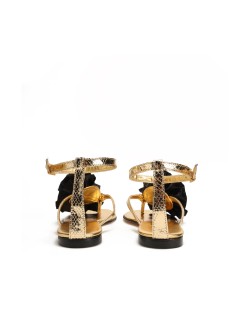 Hego's Sandalo Infradito Braccialetto Pon Pon Raso Nero Oro