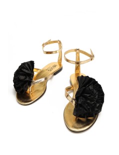 Hego's Sandalo Infradito Braccialetto Pon Pon Raso Nero Oro