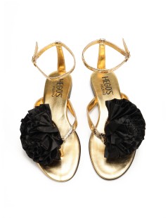 Hego's Sandalo Infradito Braccialetto Pon Pon Raso Nero Oro