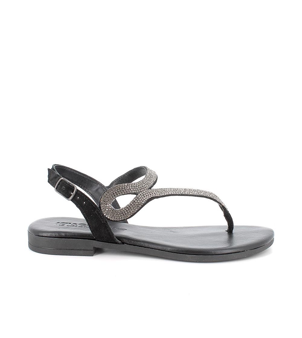 IGI &Co Sandalo Basso Infradito Fascettine Strass Fibbia Nero