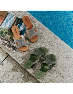 IGI &Co Ciabatta Tacco Basso Fascia Aperta Incrocio Strass Salvia