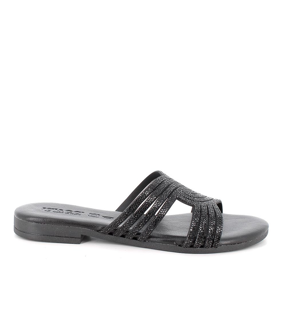 IGI &Co Ciabatta Tacco Basso Fascia Aperta Incrocio Strass Nero