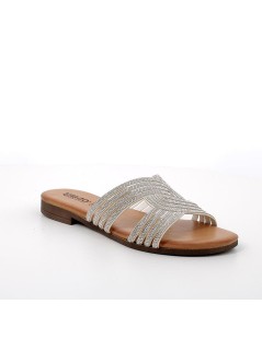 IGI &Co Ciabatta Tacco Basso Fascia Aperta Incrocio Strass Latte