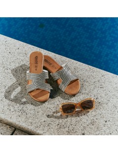 IGI &Co Ciabatta Tacco Basso Fascia Aperta Incrocio Strass Latte