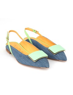 Noa Slingback Punta Tacco Basso Accessorio Smeraldo Jeans
