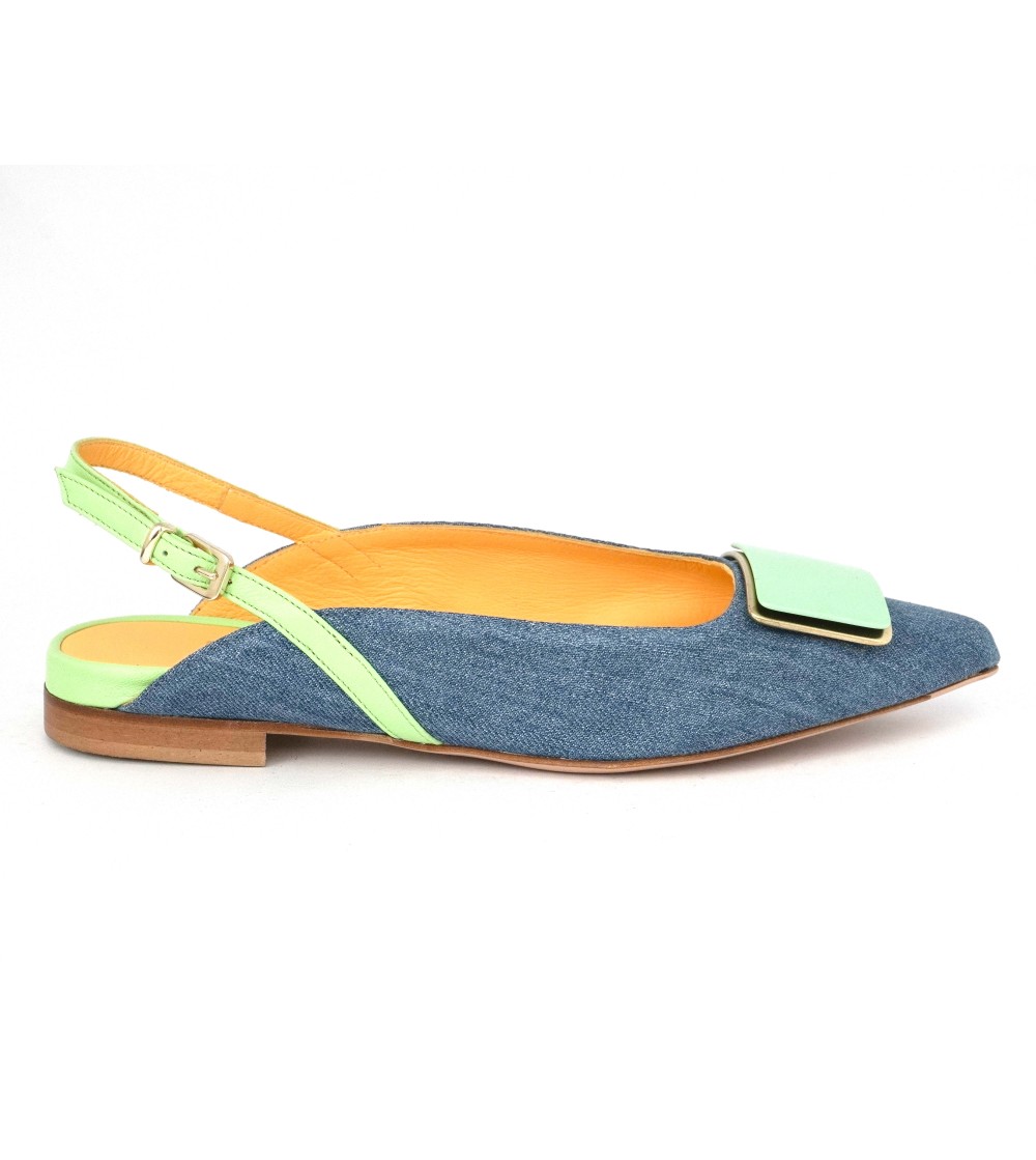 Noa Slingback Punta Tacco Basso Accessorio Smeraldo Jeans