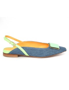 Noa Slingback Punta Tacco Basso Accessorio Smeraldo Jeans