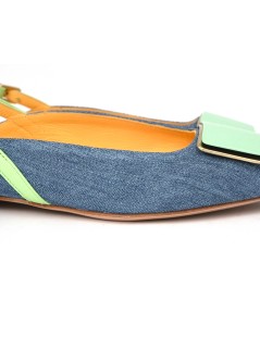 Noa Slingback Punta Tacco Basso Accessorio Smeraldo Jeans