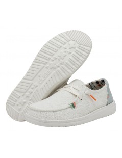 Hey Dude Donna Wendy Bassa Elastici Ricamata Bianco Celeste