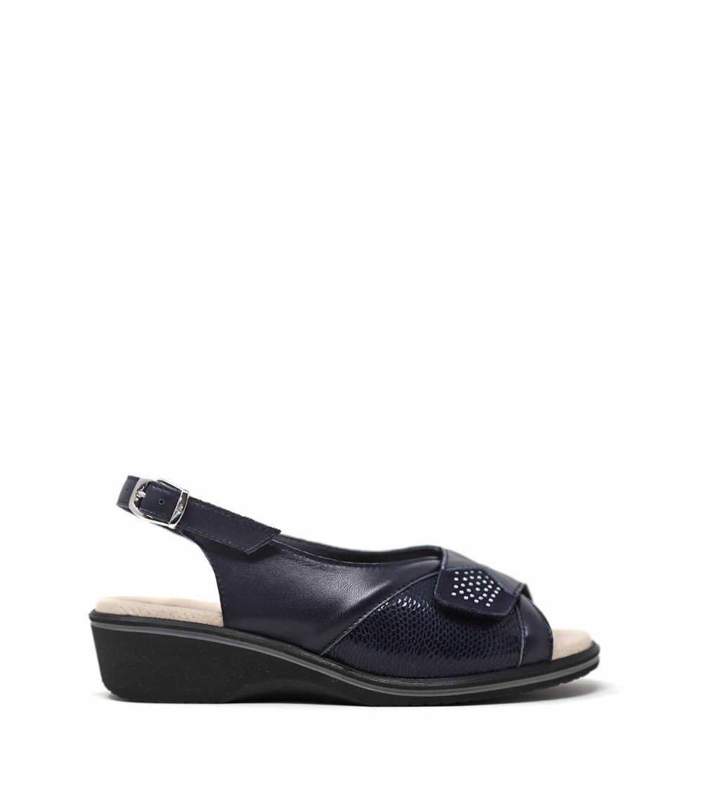 Susimoda Sandalo Zeppa Velcro Strass Braccialetto Fibbia Blu