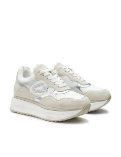 Guardiani Sneakers Camoscio Borchie Dettagli Laminati Bianco Beige