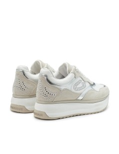Guardiani Sneakers Camoscio Borchie Dettagli Laminati Bianco Beige