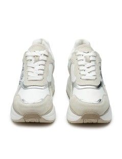 Guardiani Sneakers Camoscio Borchie Dettagli Laminati Bianco Beige