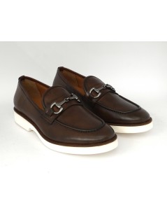 Wexford Mocassino Uomo College Fondo Bianco Pelle Marrone