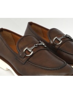 Wexford Mocassino Uomo College Fondo Bianco Pelle Marrone