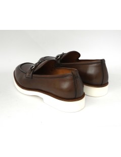 Wexford Mocassino Uomo College Fondo Bianco Pelle Marrone