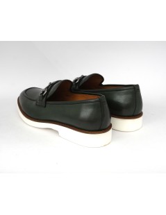 Wexford Mocassino Uomo College Fondo Bianco Pelle Verde