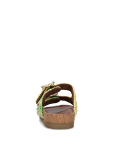 Ekp Ciabatta Arizona Doppia Fibbia Strass Rafia Verde Giallo