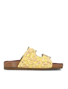 Ekp Ciabatta Arizona Doppia Fibbia Strass Rafia Verde Giallo